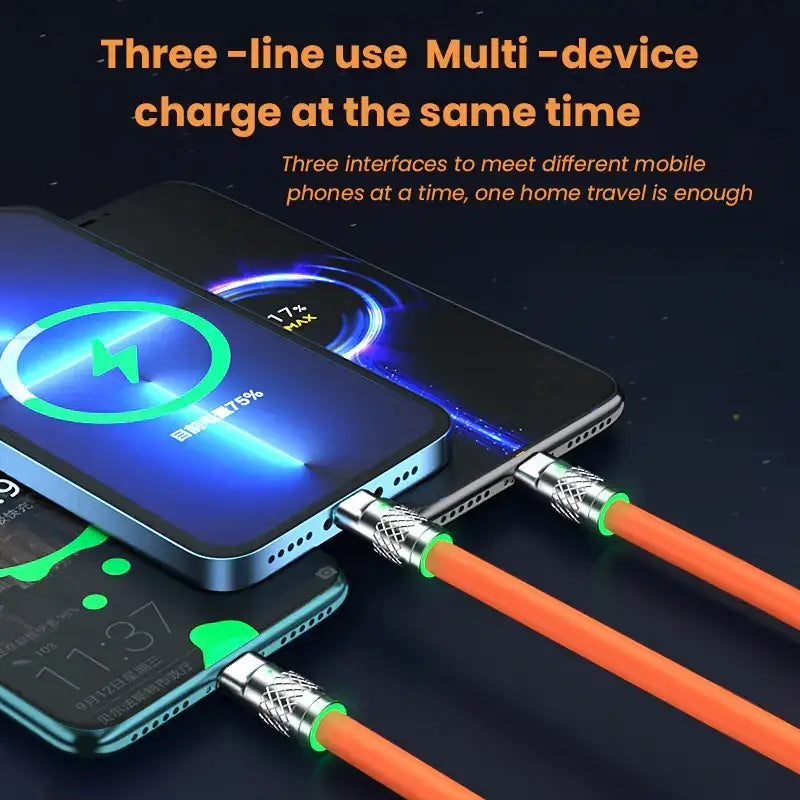 3-in-1 USB Fast Charger Cable for iPhone & Type-C