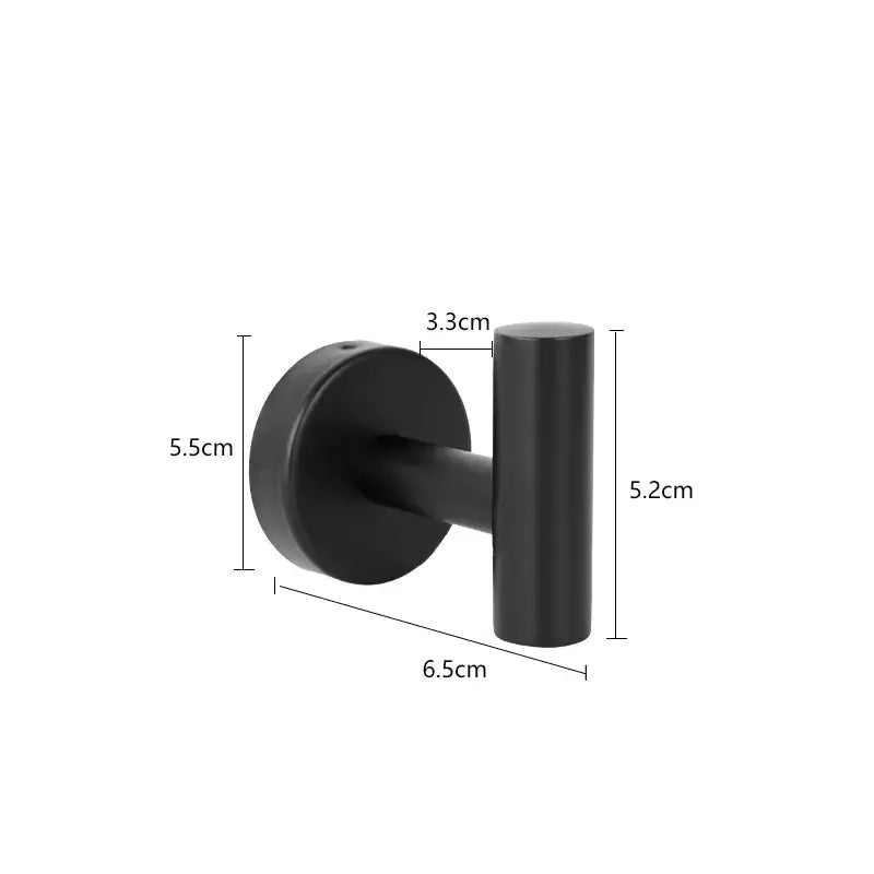 Black matte-finished t-shaped wall hook with a circular mounting plate.