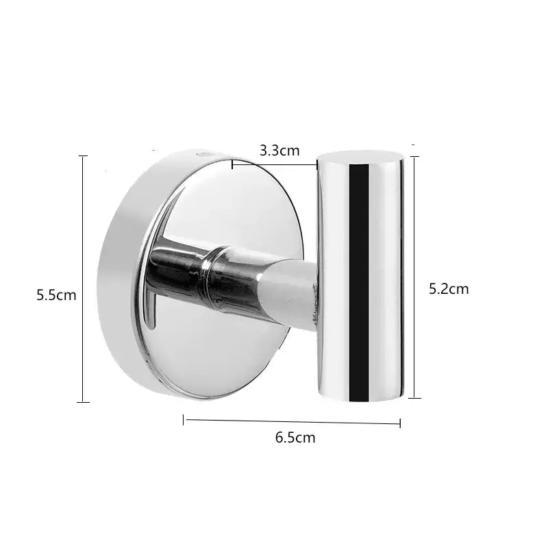 Chrome-finished t-shaped wall hook with a circular mounting plate and black vertical stripe accent.