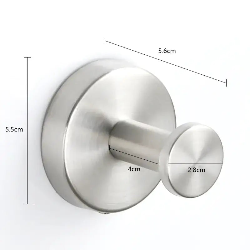 Stainless steel wall-mounted hook with a sleek, brushed finish and rounded design.