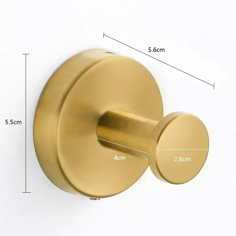 Gold-colored, circular wall-mounted hook with a sleek metallic finish and precise dimensions.