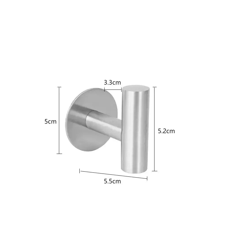 Silver-toned, minimalist t-shaped wall hook with a sleek metallic finish and precise dimensions.