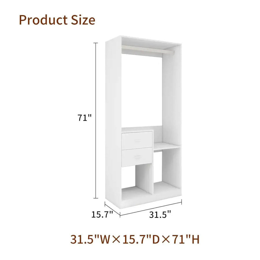 305 GreyCloset System: Walk-in Closet Organizer System with 4 Drawers Closet Kit with Shelves Hanging Rod Metal Handles Built-in Storage Organization 31.5"W x 15.7"D x 70.8"H