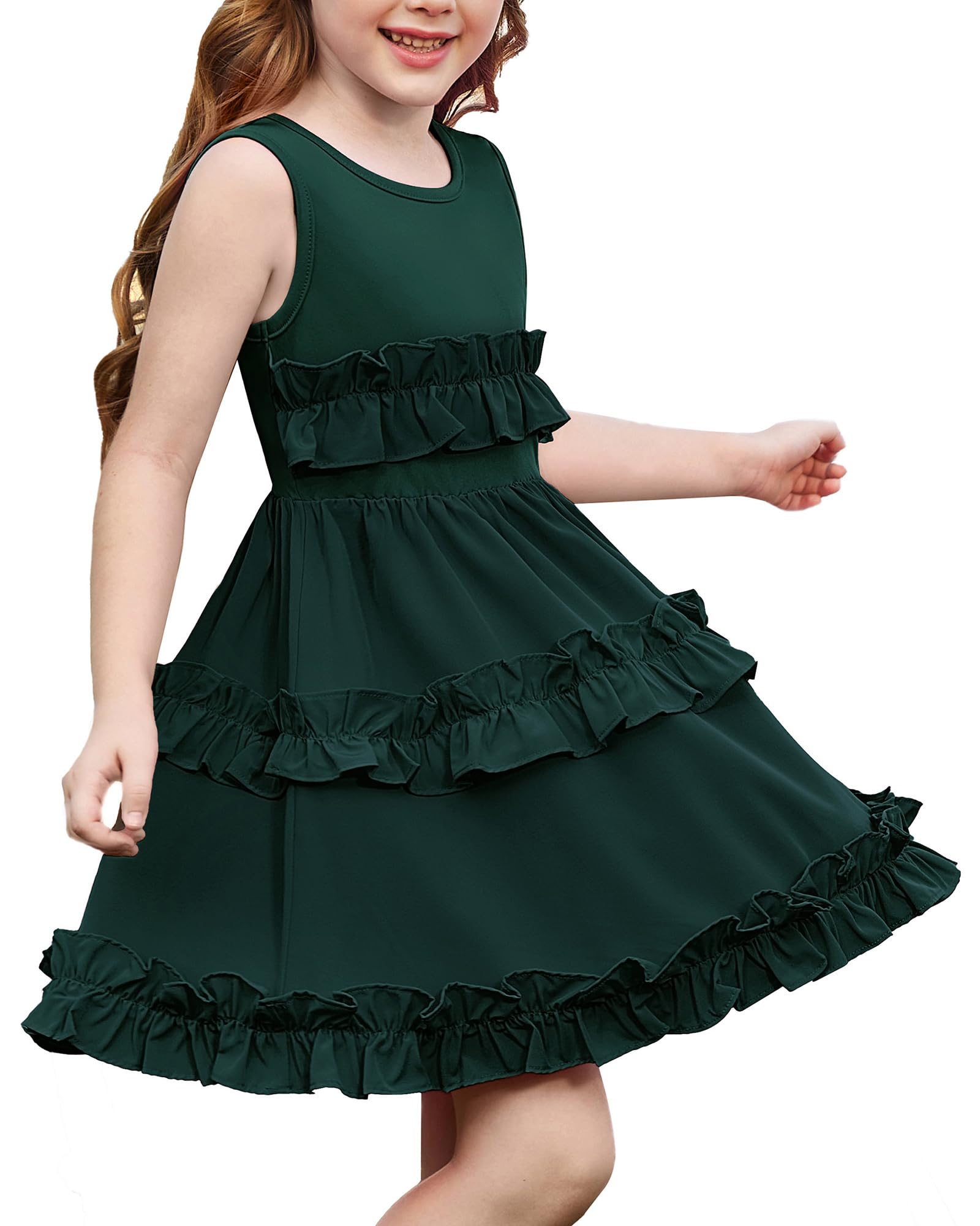 GRACE KARIN Girls Green Christmas Party Dress Ruffle Formal Fancy Sleeveless Dresses Size 6