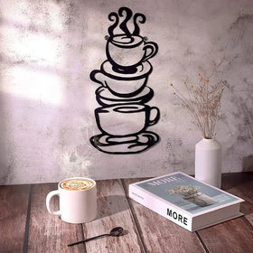 1pc Black Metal Coffee Cup Wall Art for Kitchen Decor