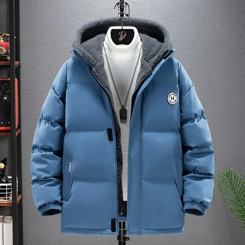 Berber Fleece Coat Cotton-padded Coat Men’s Fake Two Pieces Hooded Cotton Jacket Thick Warm