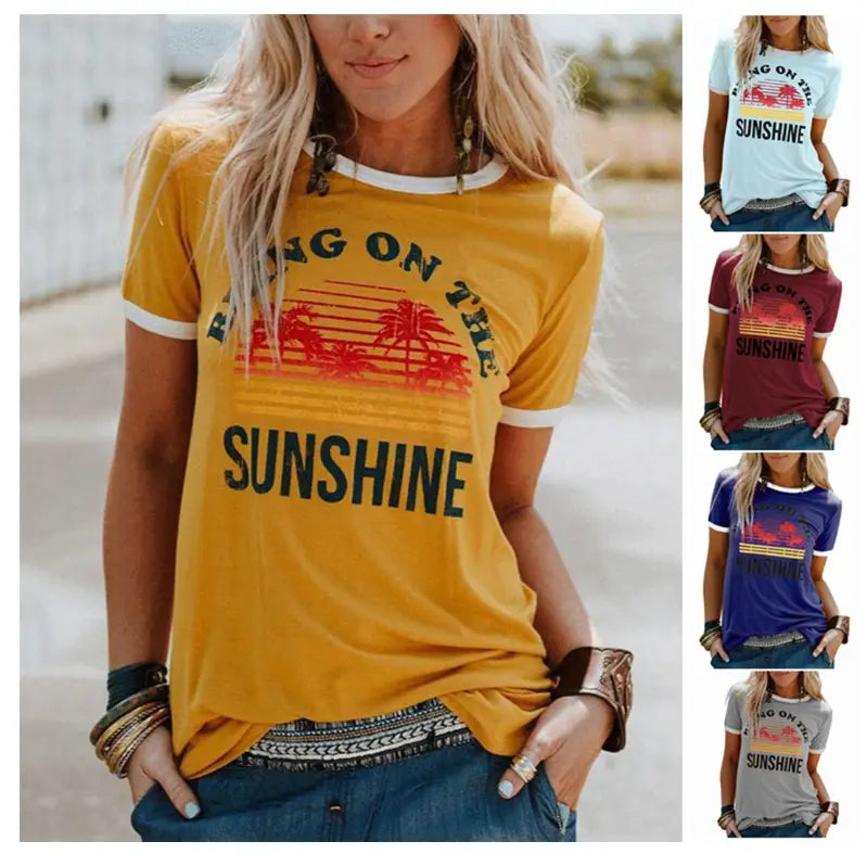 Cotton Short Sleeve T-Shirt with Letter Print