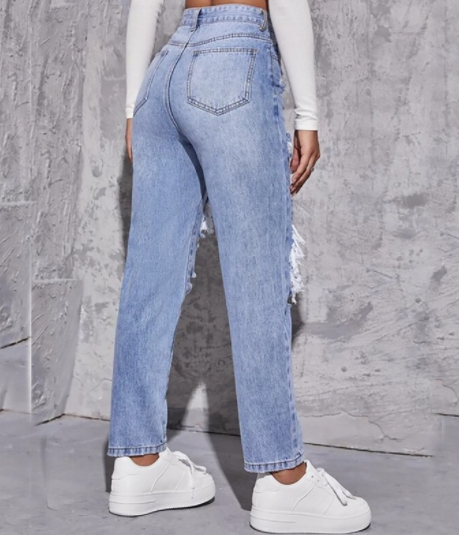 Wide Leg Distressed High Waist Women's Denim Jeans