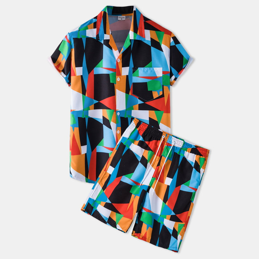 Men's Casual Hawaiian Print Short Sleeve Shirt & Shorts