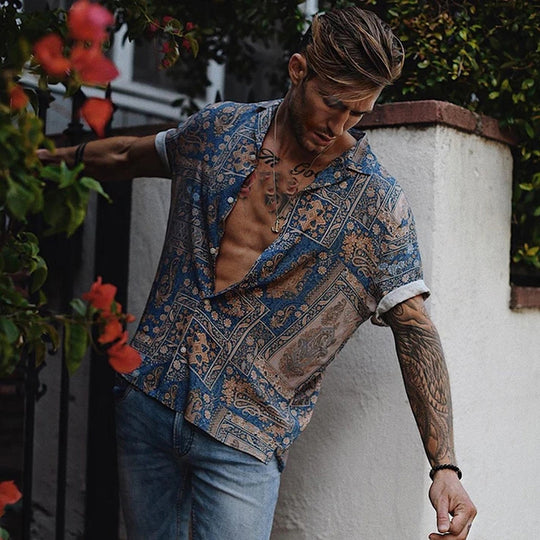 Men's Hawaiian Casual Beach Print Short Sleeve Shirt
