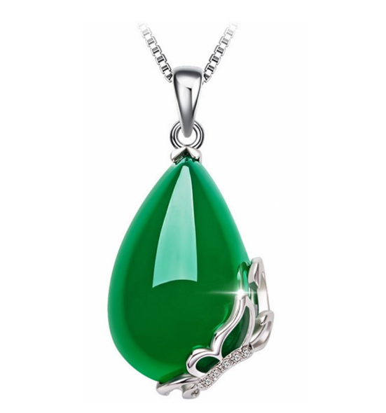 925 Silver Necklace with Natural Chalcedony Pendant