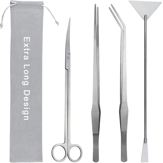 Aquarium Aquascape Tools Kit Long 15 Inch Stainless Steel Aquatic Plants Tools 4 in 1 Anti-Rust Aquascaping Tweezers Scissors Spatula Scrapers Tool Set for Fish Tank Cleaning Plant Trimming Shears