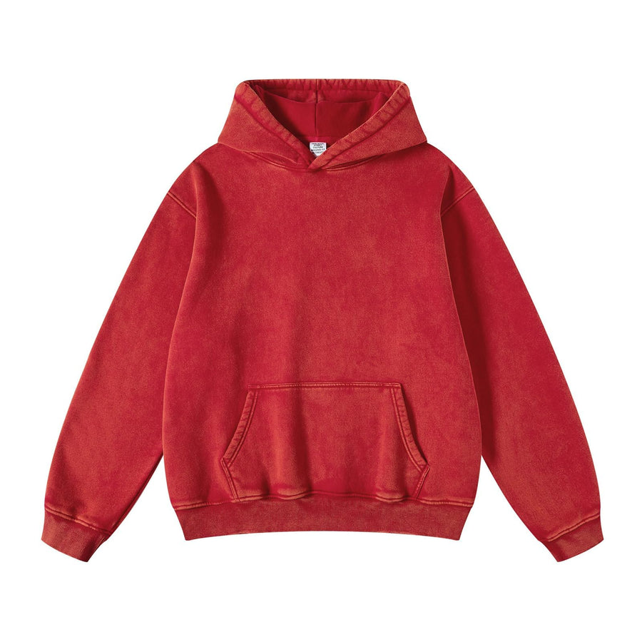 OSACOD Mens Oversized Hoodies Pullover Vintage Sweatshirt Acid Wash Heavyweight Plush Cotton Baggy Streetwear Top Athletic (Red-M)
