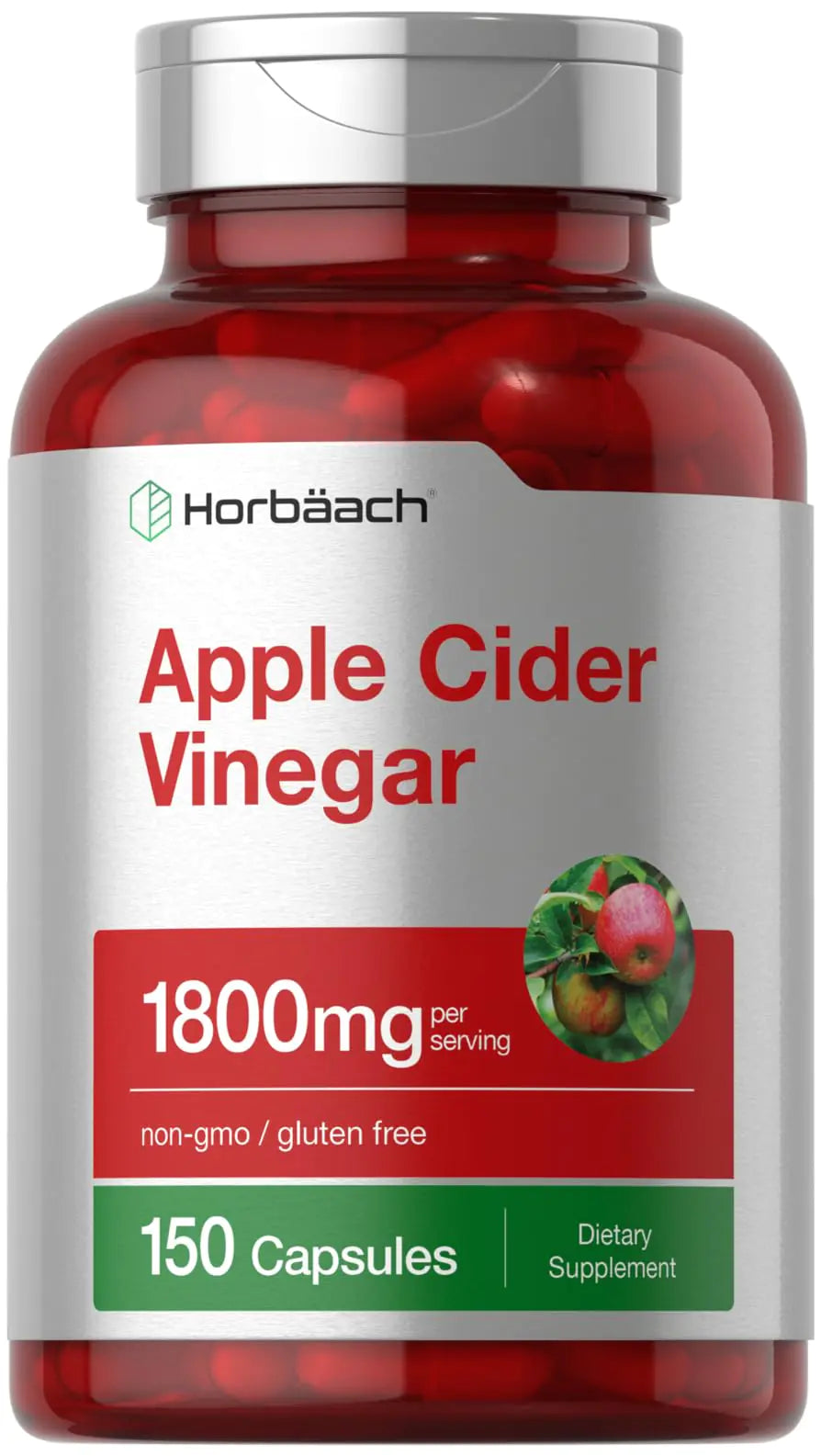 Horbäach Apple Cider Vinegar Capsules | 1800mg | 150 Pills | Non-GMO Gluten Free Supplement