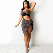 HTH Sequin Halter Lace-up Dress with Cut-out Slit