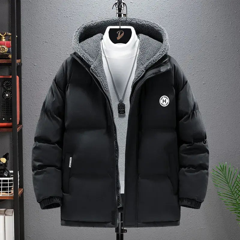 Berber Fleece Coat Cotton-padded Coat Men’s Fake Two Pieces Hooded Cotton Jacket Thick Warm