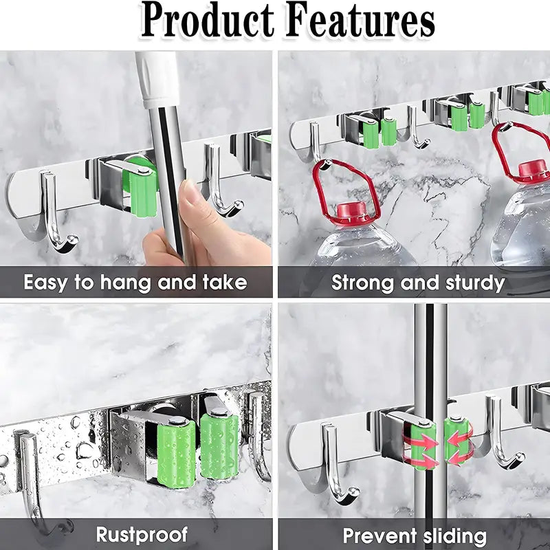 Wall Mounted Heavy Duty Broom and Mop Holder Organizer