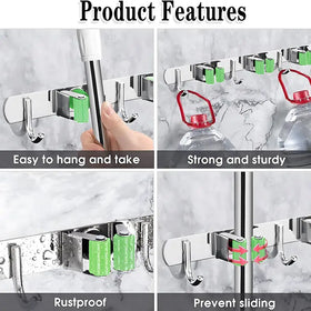 Wall Mounted Heavy Duty Broom and Mop Holder Organizer