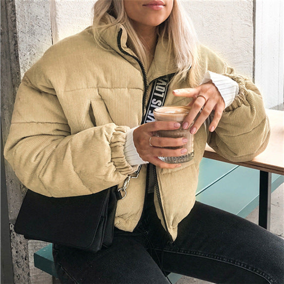 Corduroy Puffer Jacket, Thickened Cotton Coat