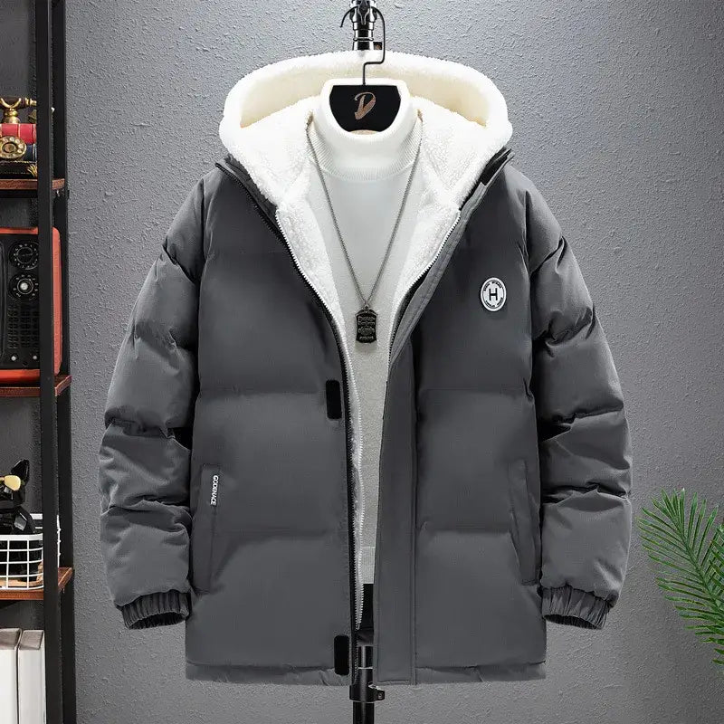 Berber Fleece Coat Cotton-padded Coat Men’s Fake Two Pieces Hooded Cotton Jacket Thick Warm