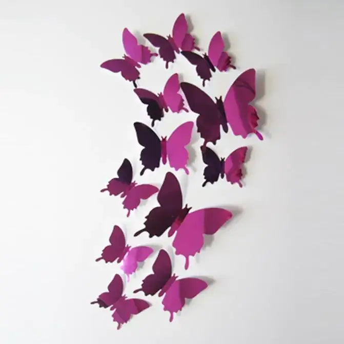 A set of vibrant pink and purple gradient butterfly wall decals with a glossy, reflective finish.