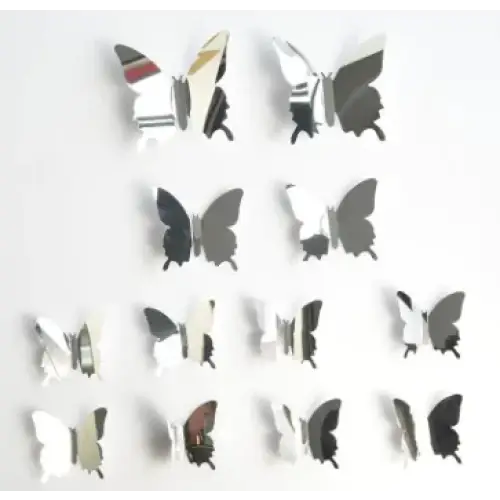 Silver and black mirrored butterfly wall decals.