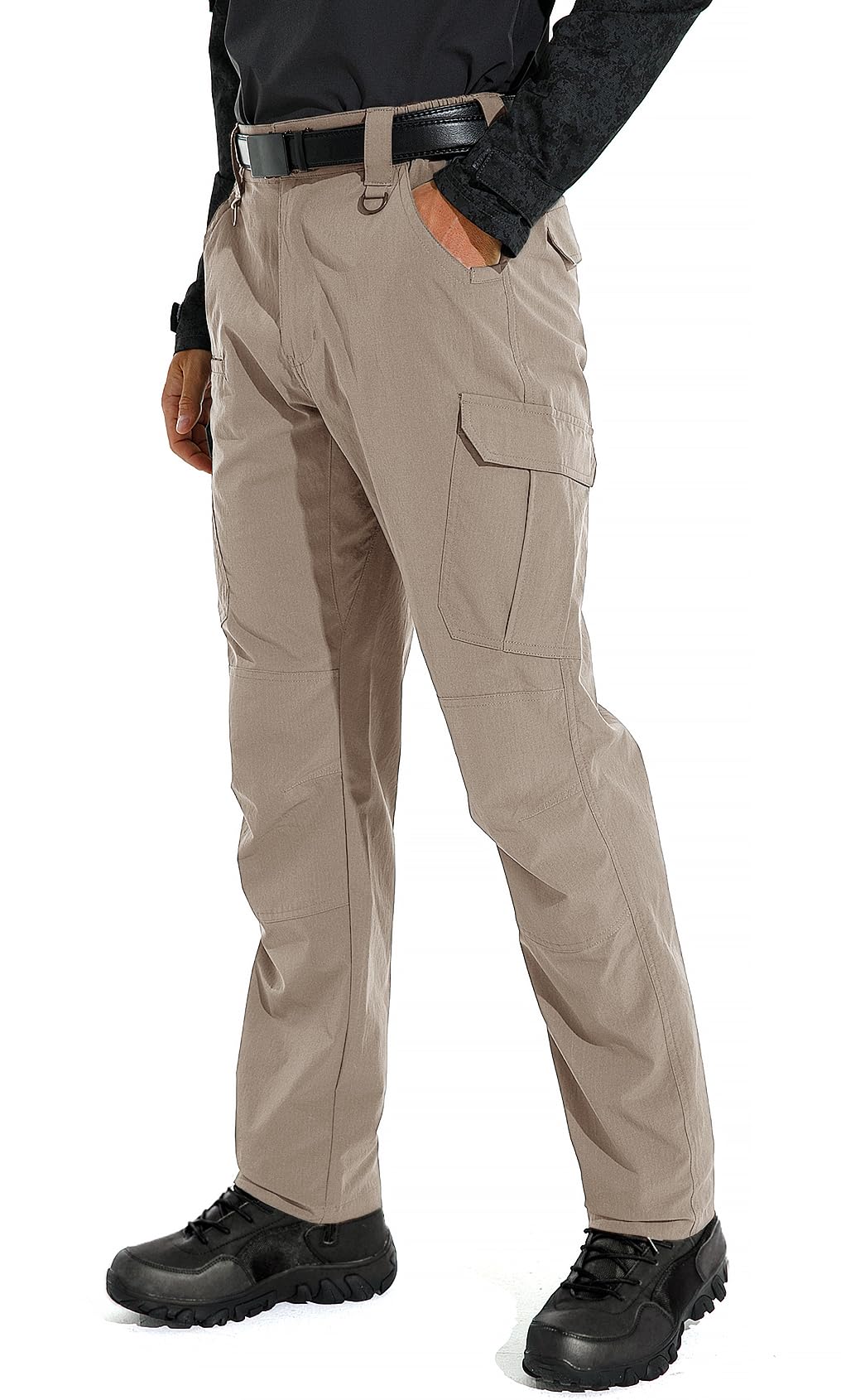Mens Lightweight Ripstop Stretch Tactical Pants Water Resistant Work Cargo Pants for Outdoor Relaxed Fit Khaki