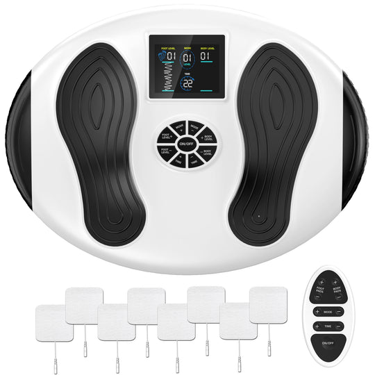 baiou EMS Foot Massager for Neuropathy EMS TENS EPT & NMES+ Foot Circulation Stimulator with Magnetic Storage Remote Control 25 Modes & 99 Intensities Effective Foot Pain Relief