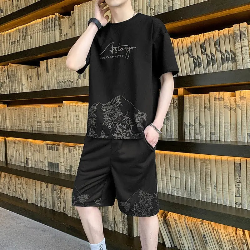 Trendy Men’s Ice Silk Short-sleeved Shorts Outfit