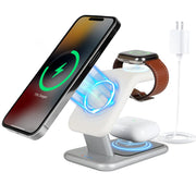 3-in-1 Wireless Charging Station 18W Fast Mag-Safe Charger Stand for iPhone 14 13 & 12 Series - Apple Watch & AirPods Magnetic Wireless Charging Station for Multiple Devices with Adapter and LED