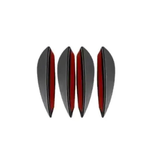 Four black and red arrow fletches with a sleek, aerodynamic design.