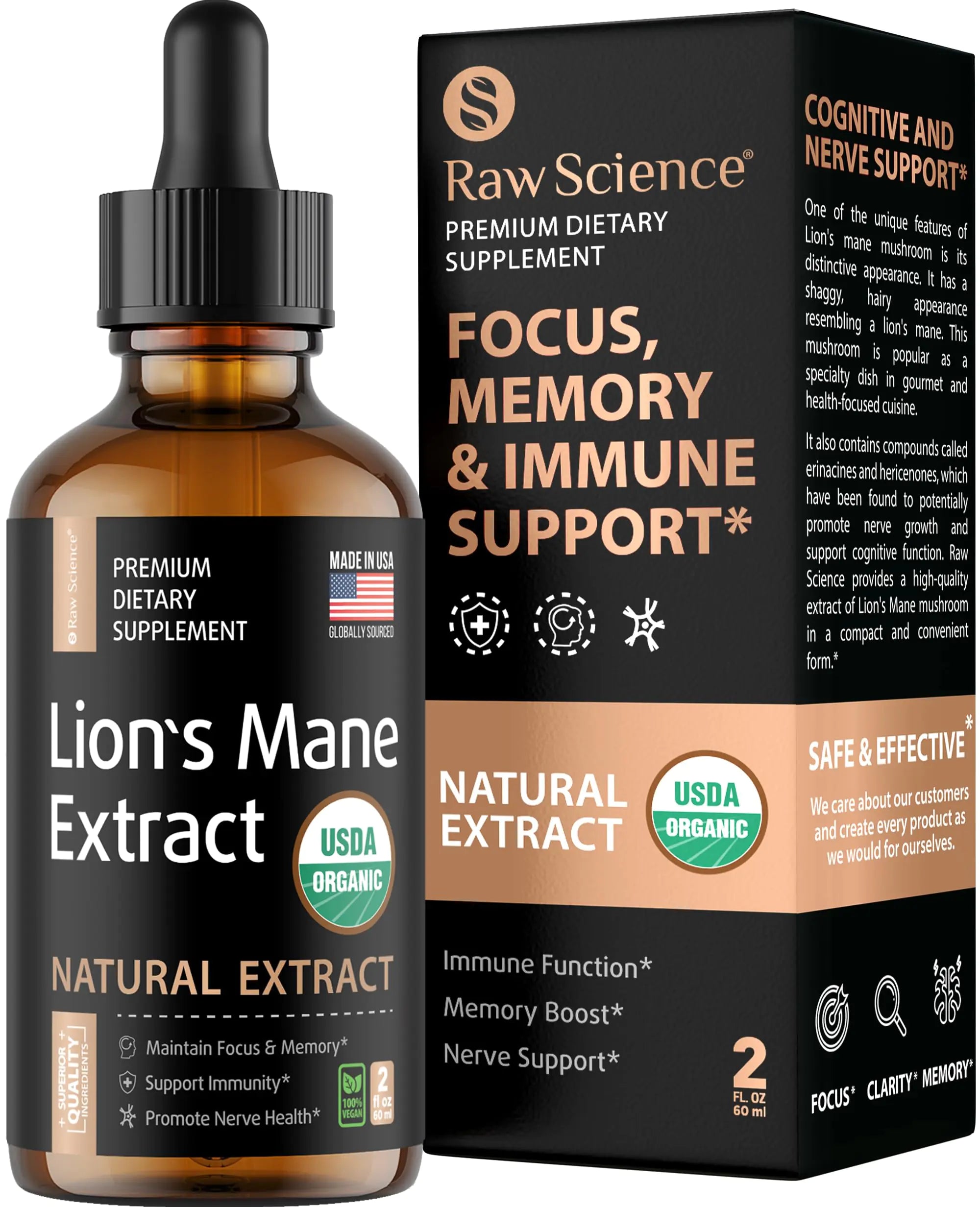 Organic Lions Mane Supplement Extract - Liquid Nootropics Brain Support Supplement - Lion Mane for Enhanced Mental Focus & Clarity - Lions Mane Liquid - Nootropic Mushroom Supplement - Vegan 2 fl oz
