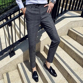 Men's British Style Dress Pants - Slim Fit Casual Trousers