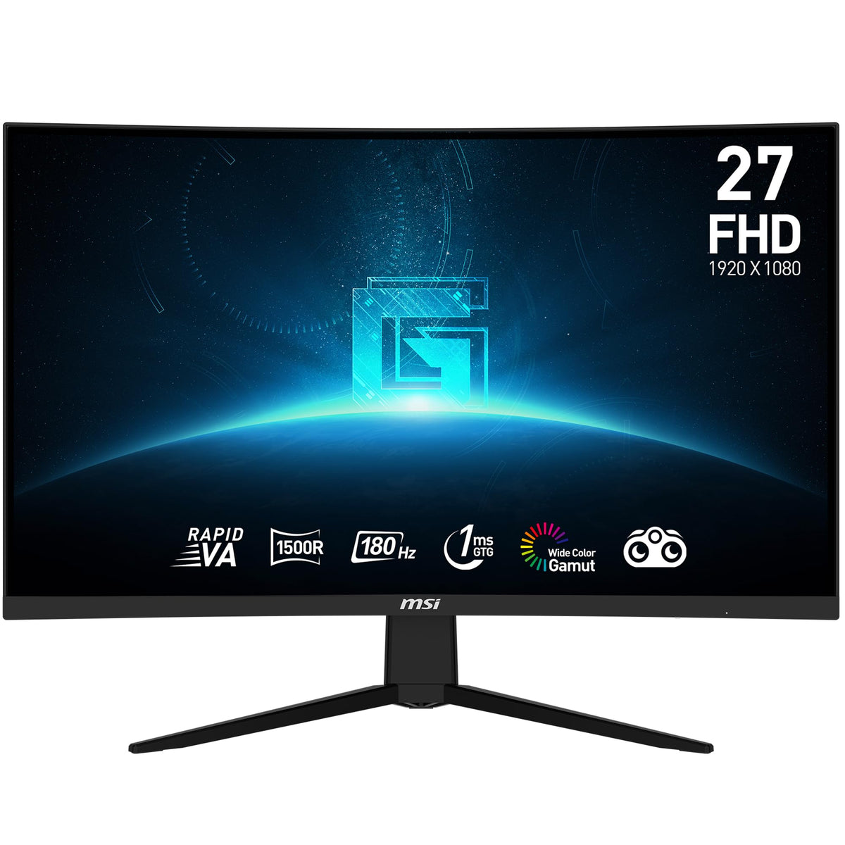 MSI Full HD Non-Glare 1ms 1920 x 1080 180Hz Refresh Rate Resolution Free Sync 27" Curved Gaming Monitor (G27C3F) - Black