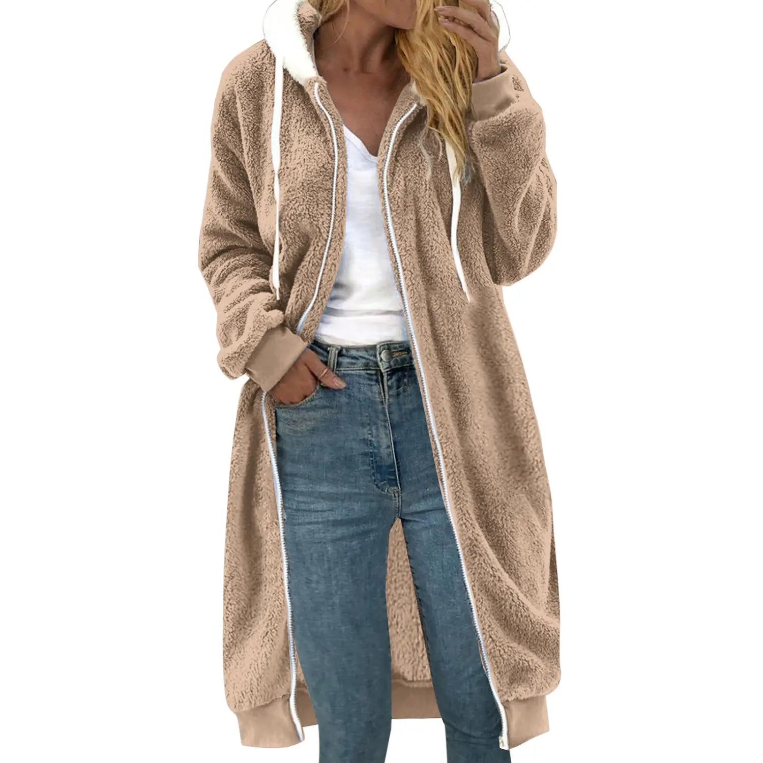 Women’s Double-sided Plush Fur Hooded Mid-length Coat