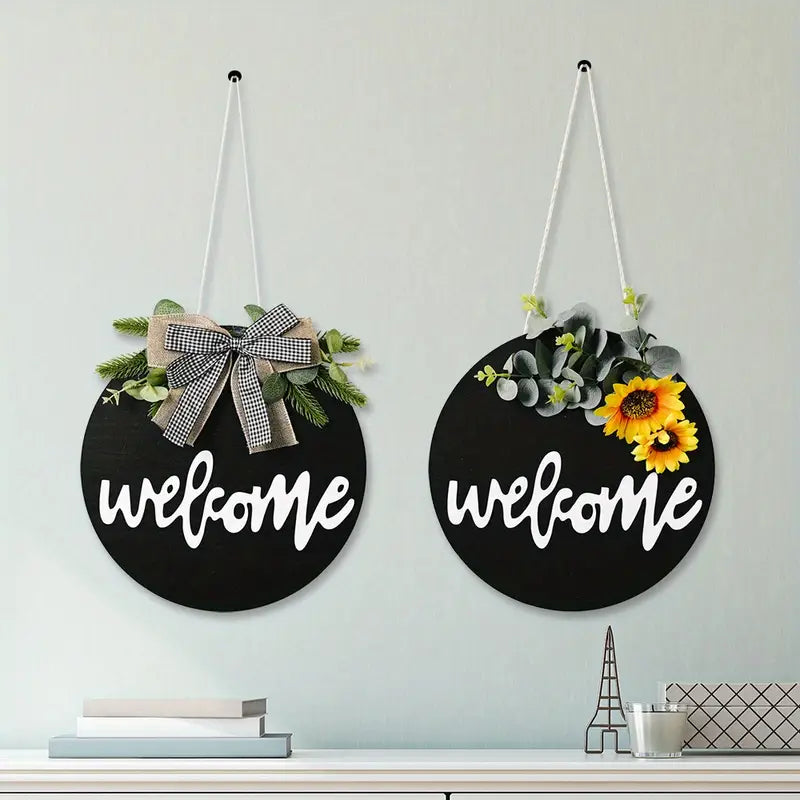 Round Wood Welcome Sign for Festive Front Door Decor
