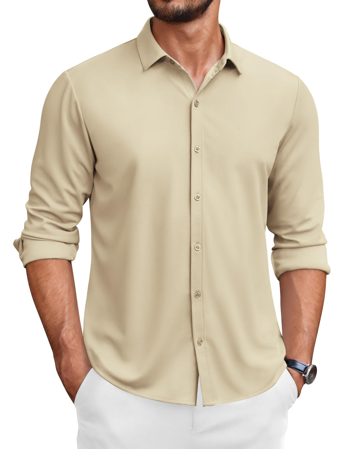 COOFANDY Mens Casual Long Sleeve Dress Shirts Button Down Wrinkle Free Slim Fit Shirt