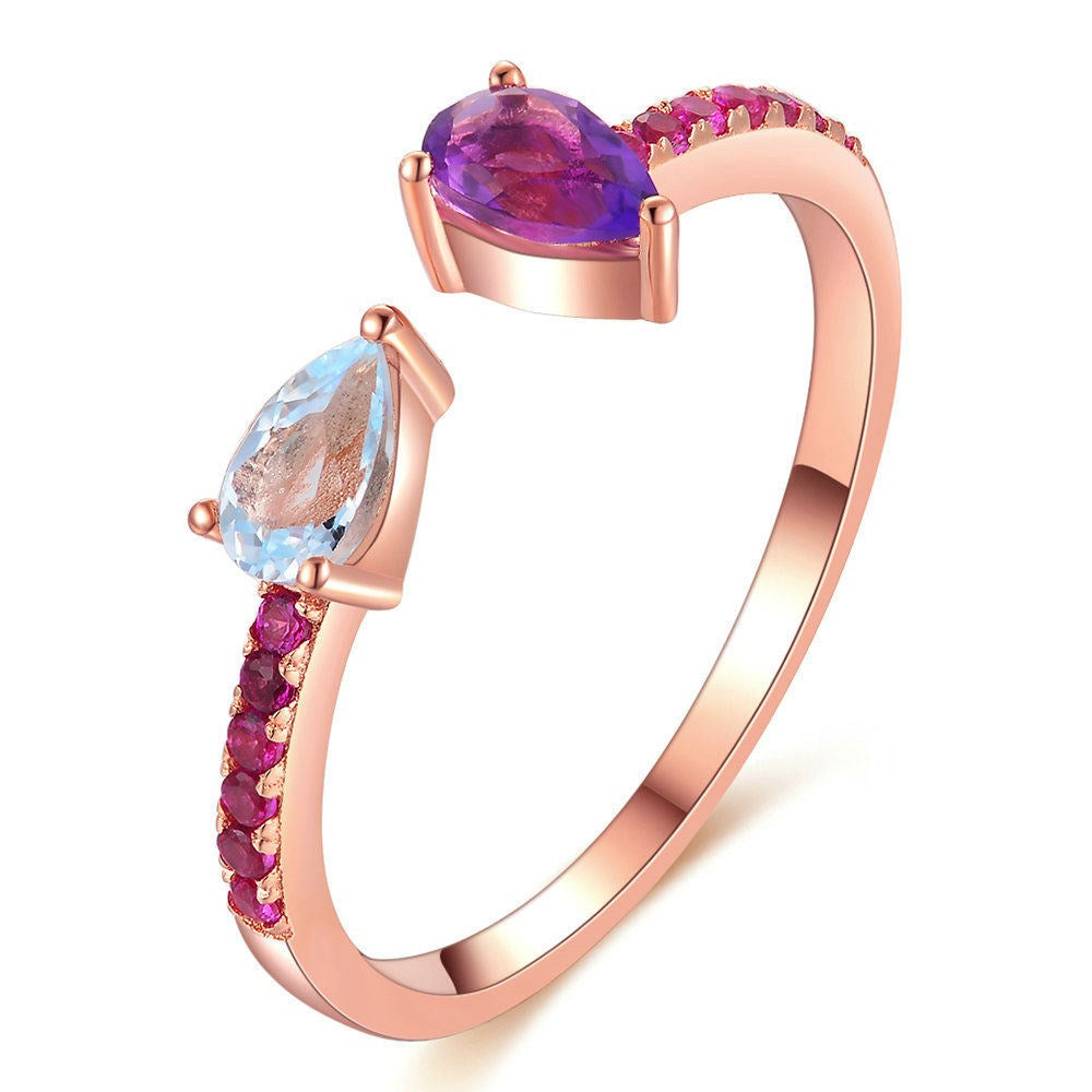 Rose Gold Ring with Amethyst and Silver Gemstone Jewelry