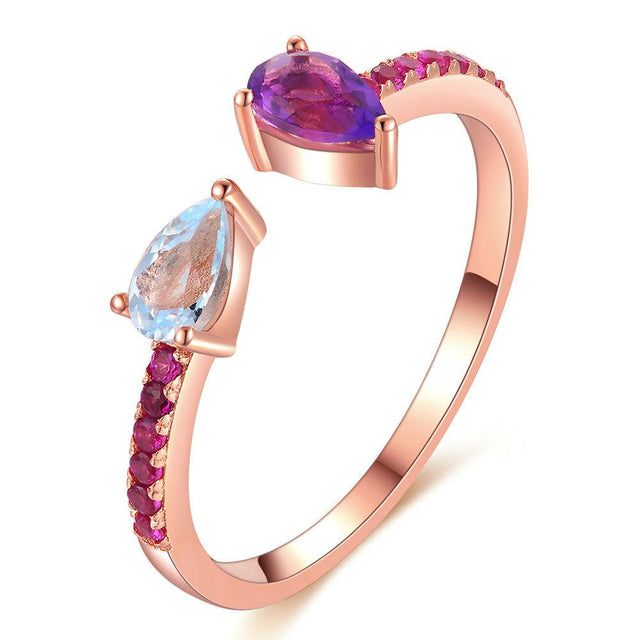 Rose Gold Ring with Amethyst and Silver Gemstone Jewelry