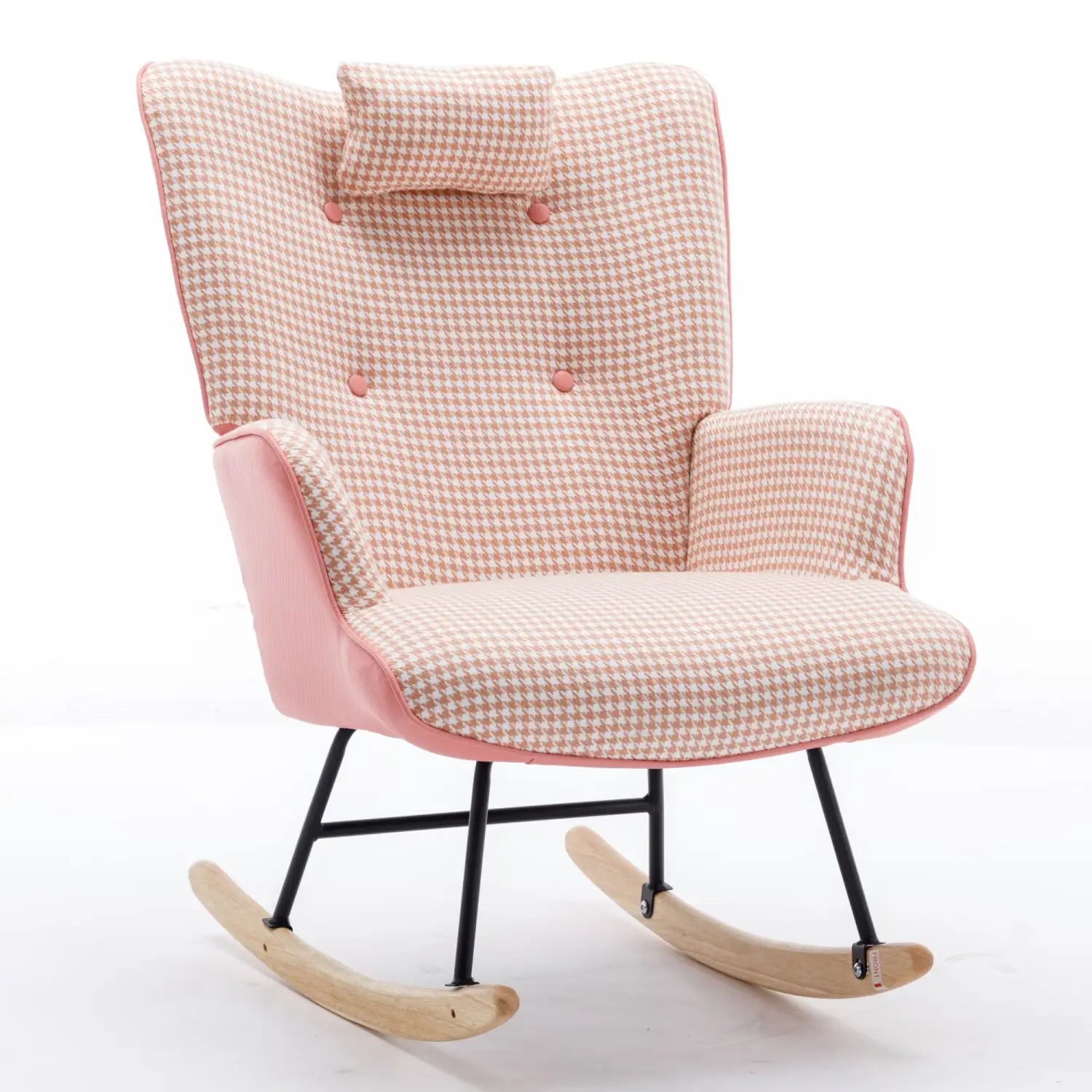 35.5 Inch Rocking Chair Soft Houndstooth Fabric Leather Fabric Rocking Chair For Nursery Comfy Wingback Glider Rocker