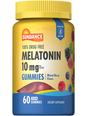 Sundance Melatonin Gummies | 10mg | 60 Vegan Gummies | Mixed Berry Flavor | Vegan Non-GMO and Gluten Free Supplement
