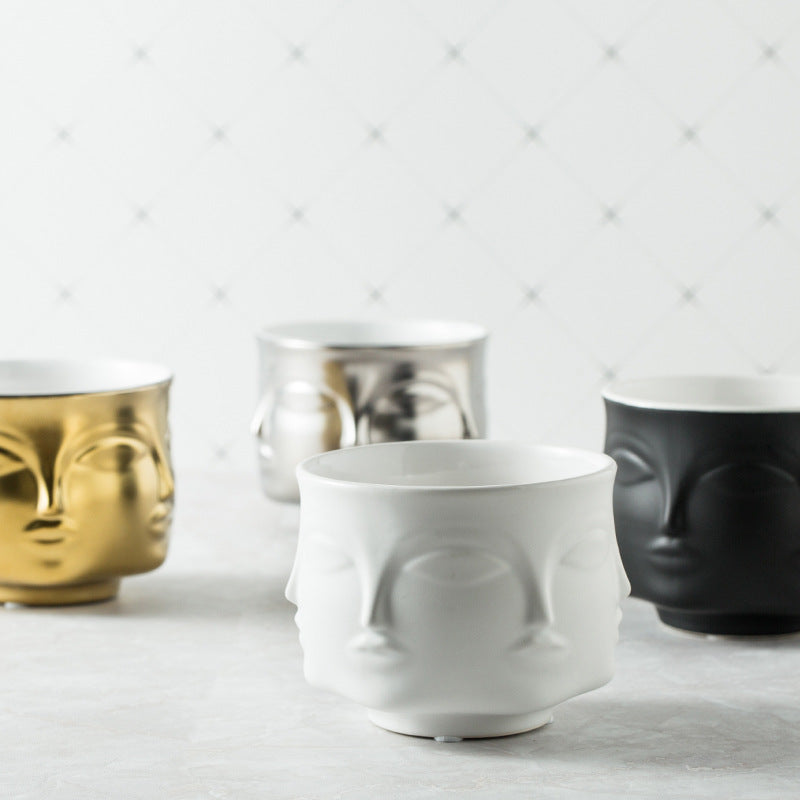 Nordic Ceramic Multi-Faced Face Flower Vase Decor
