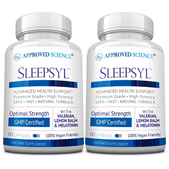 Approved Science Sleepsyl - Sleep Supplement - Valerian Root Lemon Balm Melatonin Chamomile L-Ornithine - Vegan 120 Capsules (60 Count Pack of 2)