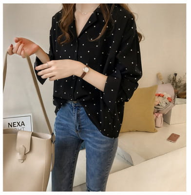 New Women’s Polka Dot Chiffon Long Sleeve Shirt