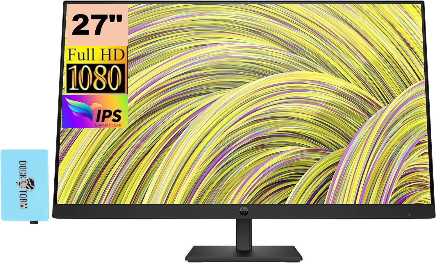 HP P27h G5 FHD Monitor 64W41AA#ABA Bundle with Docztorm Dock 27" FHD IPS (1920x1080) 75Hz Display 1 HDMI 1.4 1 DP 1.2 VGA VESA Mount (100x100 mm) Ideal for Office Work Black (2024 Latest Model)