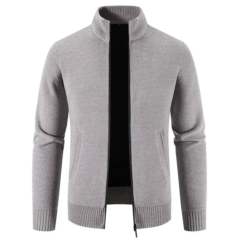Thick Fleece-lined Men’s Stand Collar Knitted Jacket