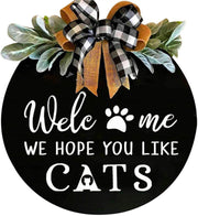 Black Round Wooden Welcome Sign with Bow Decor