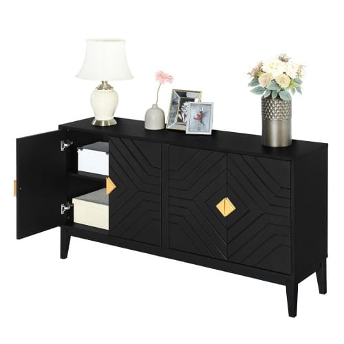 4-door Sideboard Storage Cabinet For Living And Dining Room Two Large Cabinets With Gold Handle And Adjustable Shelves