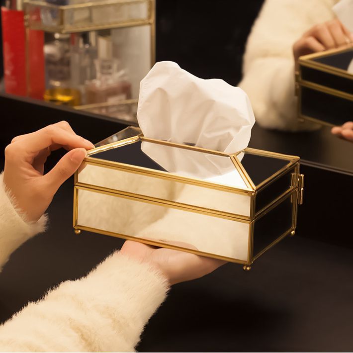 Brass Glass Tissue Box - Elegant Minimalist Design