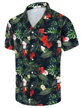 Hawaiian Shirts for Men Unisex Summer Beach Casual Short Sleeve Button Down Shirts Floral Vacation Print Aloha Shirts